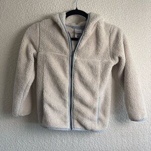 Hanna Andersson Girls Cream Ivory Zipper Fleece Sherpa Hoodie Sweatshirt‎ Size 8